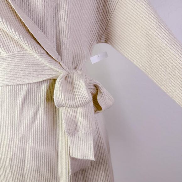 WAYF Ribbed Knit Long Sleeve Tie Wrap Sweater Dress Cream Fall Cozy Size L NWT - Picture 4 of 12